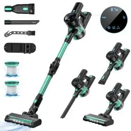 Produktbild: Sanfnz 45000Pa/550W/65Min Staubsauger Kabellos, 1.5L Akku Staubsauger Super Leise, Akkustaubsauger mit LED Display/Zusätzlich 2*HEPA, Stabstaubsauger für Hartböden Teppiche Tierhaare