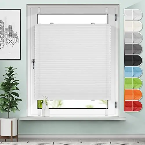 Produktbild: Sanfree Plissee Klemmfix Plisseerollo ohne Bohren Weiß B85 x H100cm inkl. Klemmträger Blickdicht und lichtdurchlässig Jalousie Faltrollo Sichtschutz und Sonnenschutz Rollo für Fenster & Tür