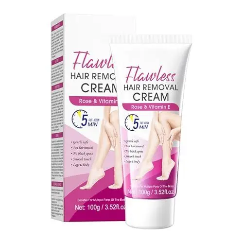 Produktbild: Sanfte Enthaarungscreme 100g – Schmerzfreie Haarentfernung für Beine, Arme & Bikinibereich – Dermatologisch getestet, reizarm – Für sensible Haut (100G, Rose)