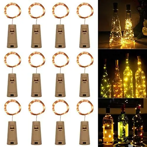 Produktbild: SanGlory 12x 20 LED Flaschen Licht, Lichterkette für Flasche Warmweiß LED Lichterketten Stimmungslichter Weinflasche Kupferdraht,batteriebetriebene für Party,Weihnachten,Halloween,Hochzeit,DIY Dekor