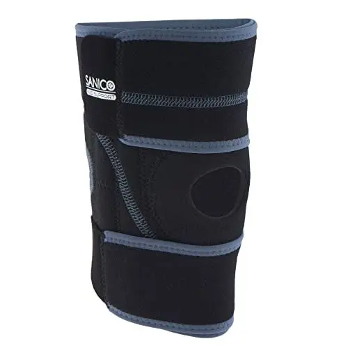 Produktbild: SANICO Kniebandage - Elastische Kniescheiben-Bandage mit Kompression - Orthopädische Neopren-Bandage für Stabilität, Entlastung, Blutzirkulation - Beidseitig, atmungsaktiv - 55 x 0,3 x 25 cm