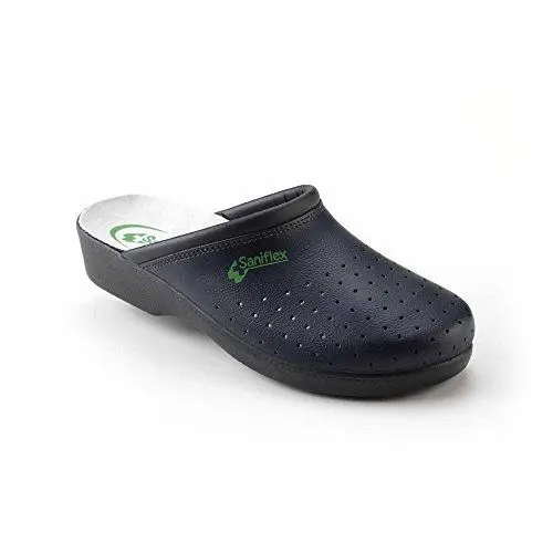 Produktbild: Saniflex 961-1 Zertifizierte Medizinische Lederschuhe Clog Pantolette Komfortschuhe Hausschuhe, Herren, Blau, EU 43