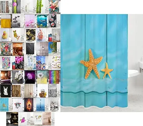 Produktbild: Sanilo Duschvorhang, viele schöne Duschvorhänge zur Auswahl, hochwertige Qualität, inkl. 12 Ringe, wasserdicht, Anti-Schimmel-Effekt (Starfish, 180 x 180 cm)