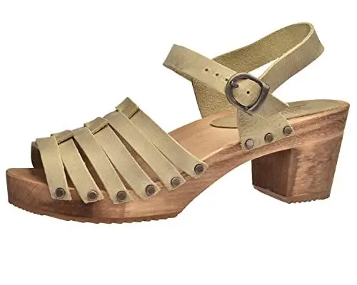 Produktbild: Sanita Silo Sandale | Original handgemacht | Leder-Holzsandale für Damen | Verstellbarer Knöchelriemen | 39 EU | Hellbraun