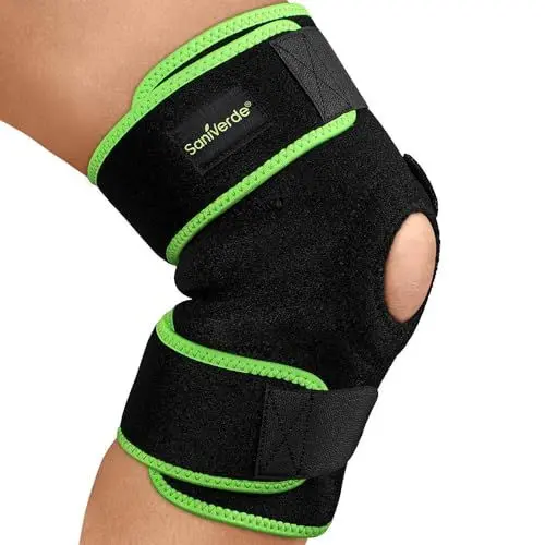 Produktbild: SaniVerde® Kniebandage Damen und Herren mit Klettverschluss I Knieorthese, Knieschiene, Kniestütze - Stabilität von Knie und Meniskus beim Sport, Atmungsaktive Bandage Knie mit flexibler Größe