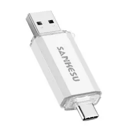 Produktbild: SANKESU 128GB USB Stick 3.0 und USB 3.1, 120MB/s Lesen USB C 2 in 1 Memory Stick, OTG Dual Memory Sticks für iPhone 15/PC/Tablet/Laptop/USB C Handy(Silber)