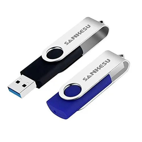 Produktbild: SANKESU 2 Stücke 128GB USB Stick 3.0 USB Flash-Laufwerke Speicherstick Rotate Metall, High Speed USB Flash Drive, Externes Datenspeicherlaufwerk Kompatibel mit Computer/Laptop(Schwarz/Blau)