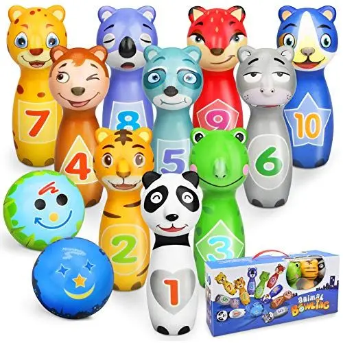 Produktbild: Sanlebi Kegelspiel für Kinder Ball Set mit 10 Kegel und 2 Bälle Bowling Set Mini Drin und Draußen Spielzeug Geschenke Spiele ab 3 Jahre Mädchen Junge