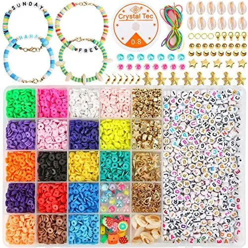 Produktbild: Sanlebi Perlen Zum Auffädeln Kinder Erwachsene, Perlen Armbänder Selber Machen DIY Schmuck Bastelset Polymer Clay Perlen Kreativ Geschenk
