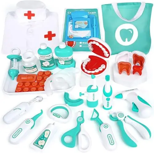Produktbild: Sanlebi Zahnarzt Spielzeug Kinder, Arztkoffer Kinder ab 3 4 5 Jahre, Doktorkoffer Kinder, Arztkittel, Doktor Rollenspiel, Eschenk für Kinder Jungen Mädchen ab 3 Jahre Dentist Toy Pretend Doctor