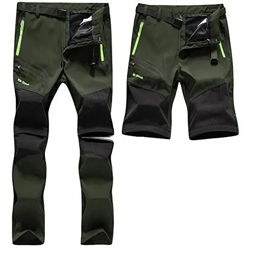 Produktbild: SANMIO Herren Wanderhose Zip Off Atmungsaktiv Wasserdicht Softshellhose Outdoor Funktionshose Trekkinghose Entfernbar Schnell Trockend (mit Gürtel) Grün, 3XL
