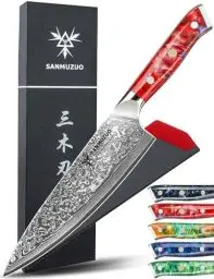Produktbild: SANMUZUO Kochmesser - 20cm - Xuan Serie - VG10 Damaskus Stahl Küchenmesser - Harzgriff(Sonnenuntergang Rot)