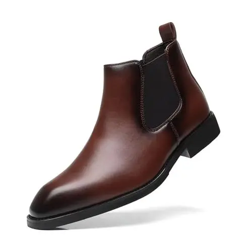 Produktbild: SANNAX Herren Chelsea Stiefel Boots Stiefeletten Business Formelle Mokassins Abendschuhe Formal(EU44,Braun)
