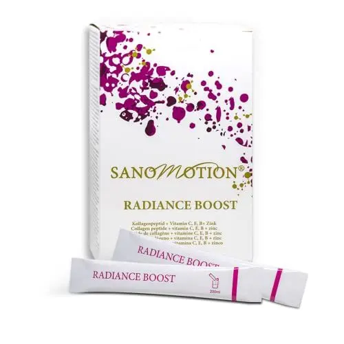 Produktbild: Sanomotion 5000mg Collagen BOOST hochdosiert x30 Beauty Kollagen Drink + Vitamin C E B Zink, Unterstützt Immunsystem, Erhöht Hyaluronsäure und Elastin, Haut-Straffung, Anti-Falten, Starke Nägel +Haare