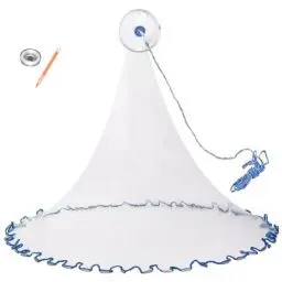 Produktbild: SANON Wurfnetz Zum Fischen, Fischernetz, Hand Überwurf Angelnetz aus Nylon Tragbares Wurfnetz Fisch Monofilament Handwurf Angeln Mesh mit Handseil, Φ2.4m/ 95inch, 0.5 Finger Netz