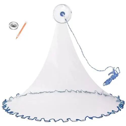 Produktbild: SANON Wurfnetz Zum Fischen, Fischernetz, Hand Überwurf Angelnetz aus Nylon Tragbares Wurfnetz Fisch Monofilament Handwurf Angeln Mesh mit Handseil, Φ2.4m/ 95inch, 0.5 Finger Netz