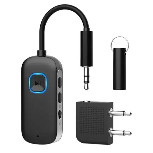 Produktbild: SANOTO Bluetooth 5.3 Adapter, 2 in 1 Bluetooth Sender und Empfänger mit 3,5 mm Klinke, Verbindet Zwei Geräte Gleichzeitig, AptX mit Geringer Latenz, Bluetooth Transmitter für Flug, Auto und Zuhause