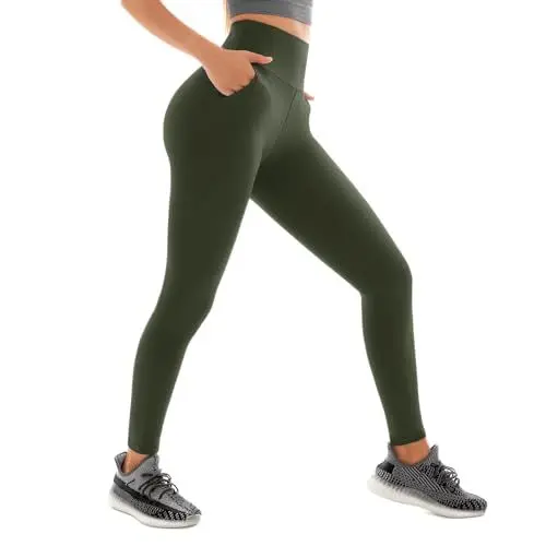 Produktbild: Sanpetix Women's High Waist Sport Leggings mit Taschen, Sporthose Damen Lang mit Handytasche für Gym Yoga 1 Pack Armeegrün LXL