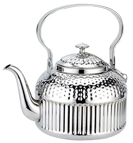 Produktbild: SANQIAHOME® 1,4 Liter Edelstahl-Teekanne mit Siebeinsatz, mit Teesiebgriff,Induktionsgeeignet Silber-
