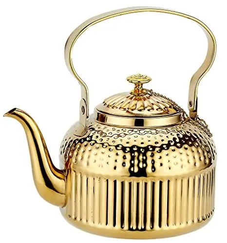 Produktbild: SANQIAHOME® 1,4 Liter Edelstahl-Teekanne mit Siebeinsatz, mit Teesiebgriff,Induktionsgeeignet Gold