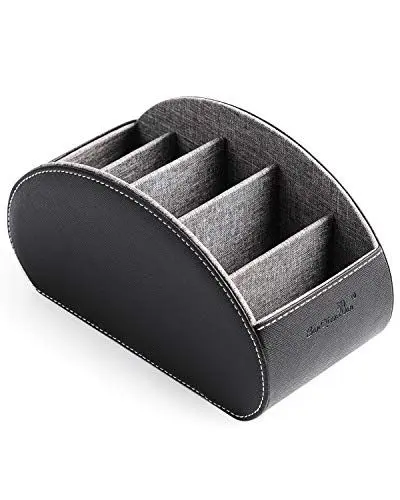Produktbild: SANQIANWAN Fernbedienungshalter für Aufbewahrungsbox aus PU-Leder, Fernbedienungshalter mit 5 Fächern für TV-Receiver, DVD, Schreibtisch, Stift, Küche, Badezimmer, Make-up (Schwarz)