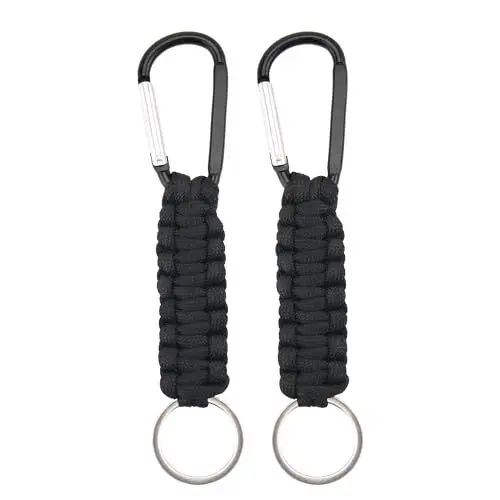 Produktbild: Sanrolax Schlüsselanhänger Karabiner,2 Stück Schwarz Geflochtenes Paracord Schlüsselanhänger mit Karabiner,Camping Wandern Bergsteigen Rucksack karabinerhaken schlüsselanhänger