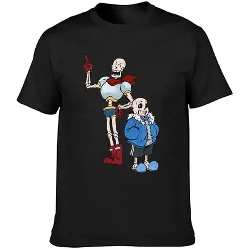 Produktbild: Sans and Papyrus Undertale Pullover Men's Crewneck T-Shirt Short Sleeve Top Unisex Pure Cotton Tee Black L