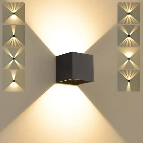 Produktbild: SANSHI LED Wandleuchte Innen/Aussen,12W Lampe Wand,IP65 Wasserdichte Außen Wandlampe,3000K Warmweiß Aussenlampe,Modern Aussenleuchte,Garten Außenleuchte mit Up Down Einstellbar Abstrahlwinkel schwarz