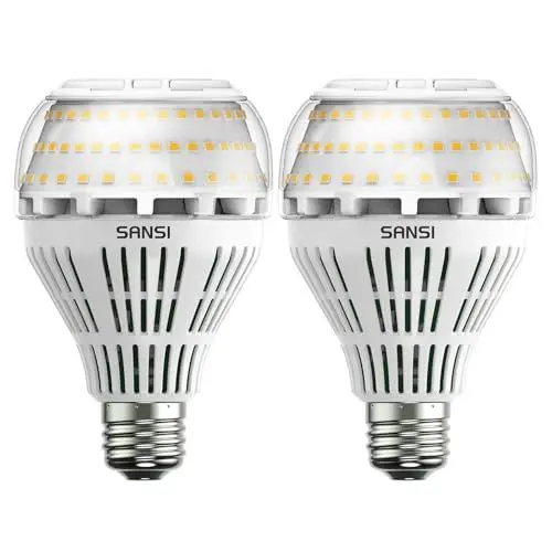 Produktbild: SANSI E27 LED Dimmbar Lampe, 27W (ersetzt 250W Glühbirne) Leuchtmittel, 3000 Kelvin 4000 Lumen, Superhell LED Leuchtmittel für Tischlampe, Deckenleuchte, Garage, Schlafzimmer, 2er-Pack