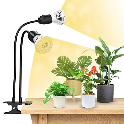 Produktbild: SANSI LED Pflanzenlampe Vollspektrum für Zimmerpflanzen, 20W Wachstumslampe mit Starker Griff Clip, 360° Schwanenhals, 2 E27 Pflanzenwachstumsbirnen, für Indoor Pflanzenwachstum, Garten, Gewächshaus
