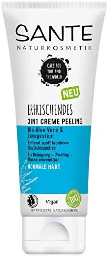 Produktbild: SANTE Naturkosmetik Gesichtspeeling für normale Haut, 3in1 Peeling, Maske, Reinigung, Vegane Formel mit Bio-Aloe Vera und Lavagestein, Erfrischendes 3in1 Creme Peeling, 1 x 100 ml