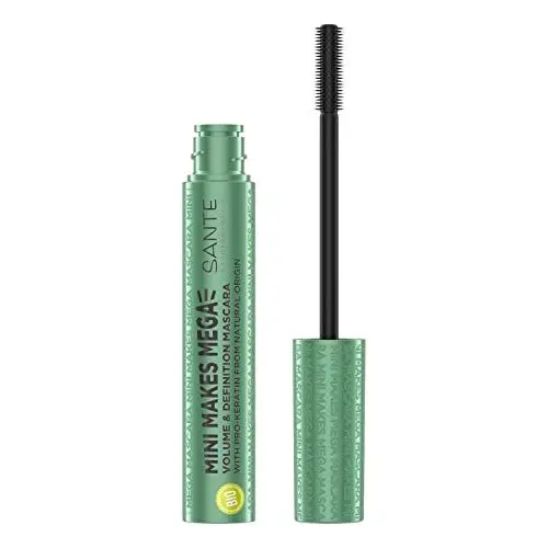 Produktbild: SANTE Naturkosmetik Wimperntusche flexibler Gummi Bürste, Mascara für verlängerte und voluminöse Wimpern, Mit Pro-Keratin gegen Haarbruch, Mini Makes Mega Mascara,1 x 8 ml,Nr. 1 - black