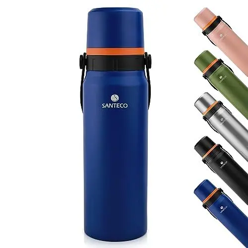 Produktbild: SANTECO Thermoskanne Thermosflasche Edelstahl 1,2L - Auslaufsichere Thermoskanne mit Trinkbecher für unterwegs- BPA-frei - Isolierflasche Kaffee & Tee für Kinder, Sport, Schule - 24H Kalt & 12H Heiß