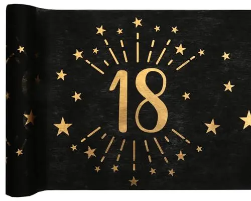 Produktbild: SANTEX 6787-18-30, Tischläufer mit glitzerndem Alter, Metall, Schwarz/Gold, 18 Jahre