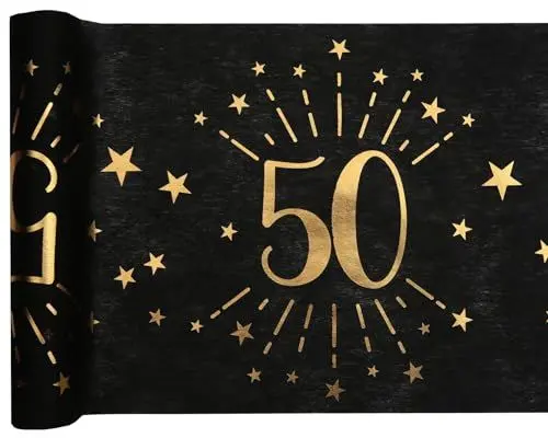 Produktbild: Santex 6787-50-30 Tischläufer, glitzerndes Design, Metall, Schwarz/Gold, 50 Jahre