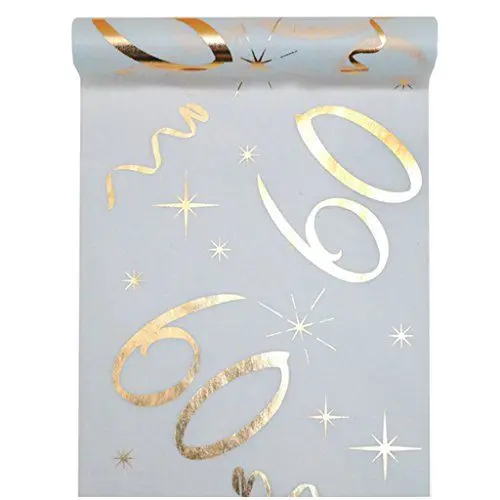 Produktbild: Santex Tischläufer Weiß Gold 60 Geburtstag 30cm x 5m Dekoband Banner Tischläufer