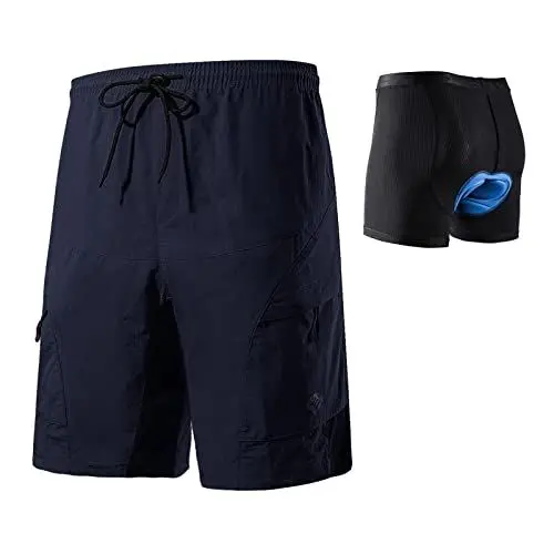 Produktbild: Santic Radlerhose Herren MTB mit Sitzpolster Kurz Fahrradhose MTB Radhose Kurz mit Fahrradunterhose Herren Gepolstert Blau EU L