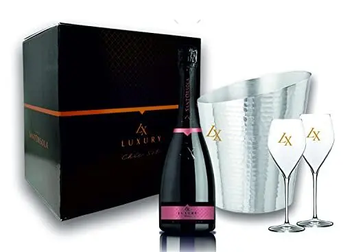 Produktbild: Sant'Orsola Prosecco DOC Rosè LX Brut Millesimato Schaumwein Italien Wein + Aluminium Glacette + 2 Kelche Wein (1 x 0.75 l)