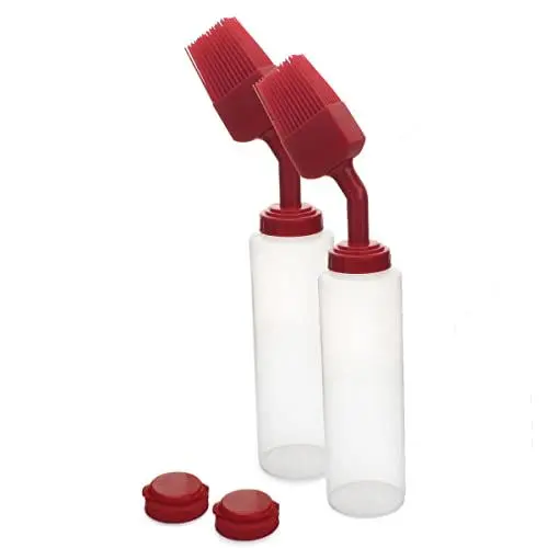 Produktbild: SANTOS Saucenflaschen - 2er Set Soßen-Flaschen - mit Pinsel- & Dosierkappe - 2x250 ml - Quetschflasche für Spßen & Marinaden - zum Grillen & Kochen