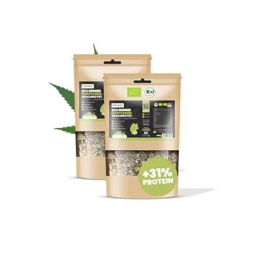 Produktbild: SANUUS Bio Hanfsamen geschrotet 2x500g - Bio Hanfsamen geschält & Hanfsamen ungeschält Mix naturbelassen aus Deutschland mit 31% veganem Eiweiß, Eisen, Zink, Kalzium für Müsli, Bowls & mehr