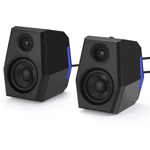 Produktbild: Sanyun SW209 36W 2.0 Computer Gaming PC Multimedia Lautsprecher, Mehrfacher EQ-Sound-Modus, Bluetooth 5.0 USB 3.5mm Aux Eingänge, RGB-Leuchten, für Laptop Desktop Monitor (Paar, Schwarz)