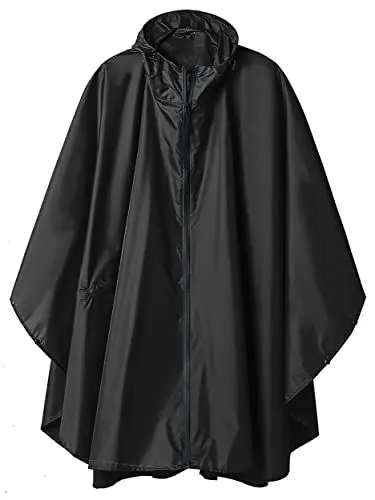 Produktbild: SaphiRose PONCHO Regenponcho Damen Herren Wasserdichte, Regencape mit Kapuze Reißverschluss, Regenmantel Damen Wiederverwendbar, Regenponcho Fahrrad Wandern, Regenjacke Damen Leicht, Total Schwarz