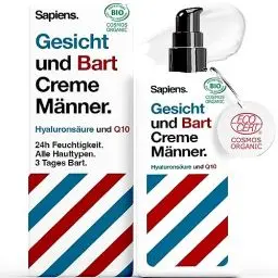 Produktbild: Sapiens Barbershop BIO Gesichtscreme Männer 80 ml - Q10 und Hyaluronsäure Feuchtigkeitscreme Gesicht - Natürliche und Vegane, Nacht und Tages Creme - Made in France Face Moisturizer