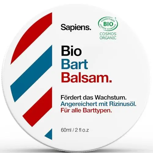 Produktbild: Sapiens Barbershop Bart Balsam Männer BIO 60 ml - Natürliches & Bio Bartwachs mit Sheabutter und Rizinusöl Bio - Bartpflege für Herren - Spendet Feuchtigkeit und Struktur