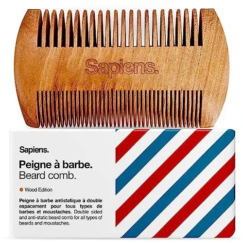 Produktbild: Sapiens Barbershop Bartkamm Männer - Ultraleichtes Birkenholz - Antistatischer Bart Kamm Männer mit doppelter Zahnabstand für die Bartpflege und -wartung - Ideal zum Stylen des Bartes
