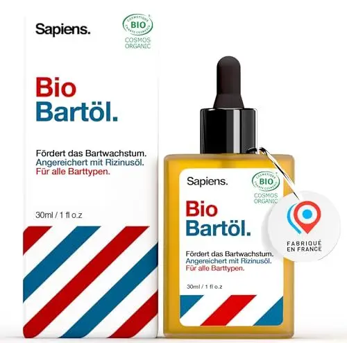 Produktbild: Sapiens Barbershop Bartöl Herren - BIO Bartpflege Öl Cosmos Organic Zertifiziert mit Rizinusöl - Bartöl Wachstum Spendet Feuchtigkeit Bart Conditioner - Beard Oil for men - 30 ml
