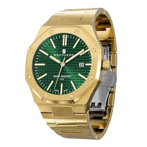 Produktbild: SAPPHERO Uhren Herren 30M wasserdichte Armbanduhr Herren Edelstahl/Lederarmband Armband Chronograph Anti-Kratzer-Uhr Herrenuhr Silber Analoge Quarzuhr Business Casual Watch mit Date