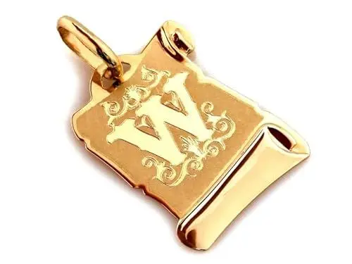 Produktbild: Sapphir 9 Karat Anhänger Buchstabe W Papyrus - Kettenanhänger Gelbgold - Charm für Kette - Damen Herren Goldanhänger - Elegante Modeschmuck Geschenkidee - inkl Zwei Luxusgeschenke