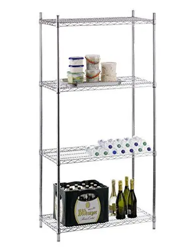 Produktbild: Saro Schwerlastregal – Verchromt – B 910×T 460×H 1820 mm – 500 kg Tragkraft – Verstellbare Böden – Werkzeuglose Montage – Modell Goliath 300