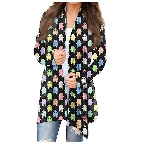 Produktbild: Sarong Tuch Damen Cardigan Woman Polyester Clubbing Langärmlige Cardigan Rundhals Cartoon Soft Lässig Longtops Damen Herbste Luftige Plus Size Grün